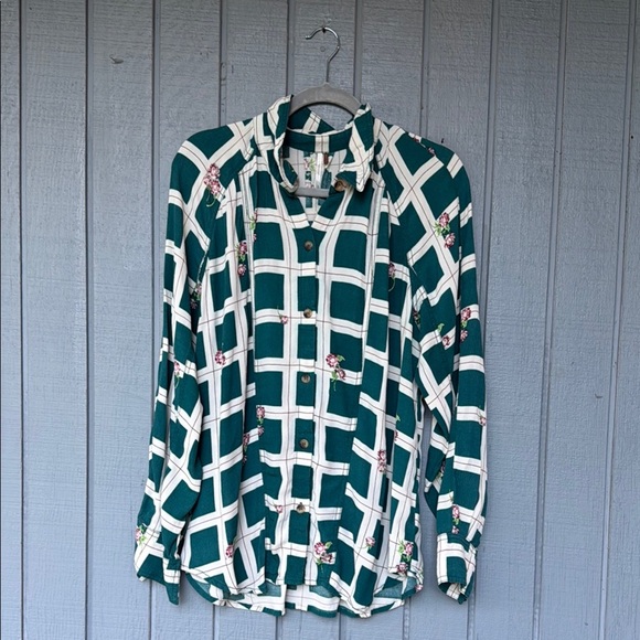 Free People Tops - Free People Green and White Button Down Shirt